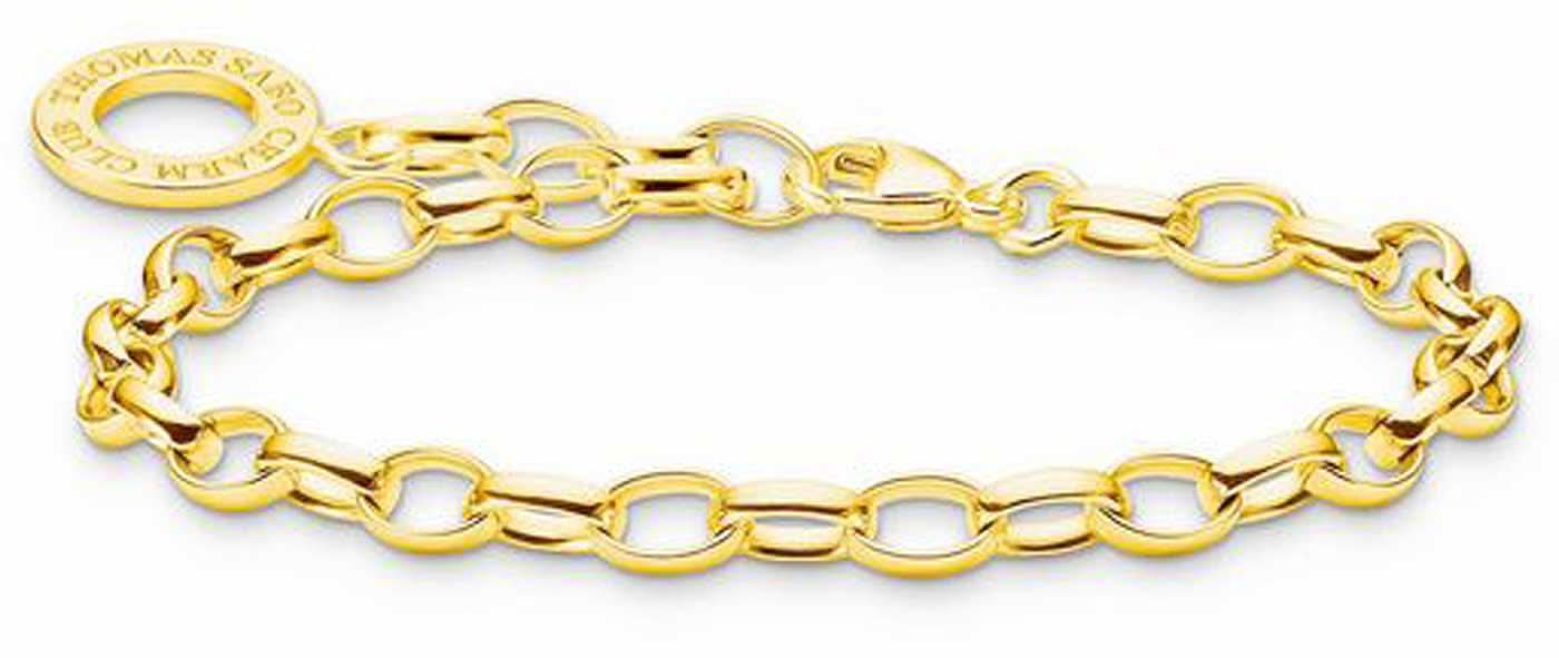 Guldpläterat armband med ovala länkar och runt hänge