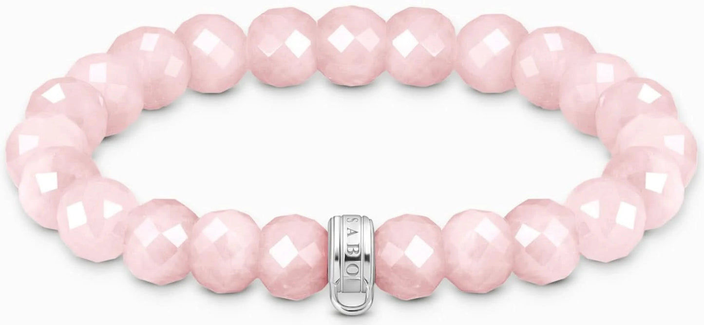 Armband med pärlor av rosa fasetterade pärlor med silverfärgad ögla