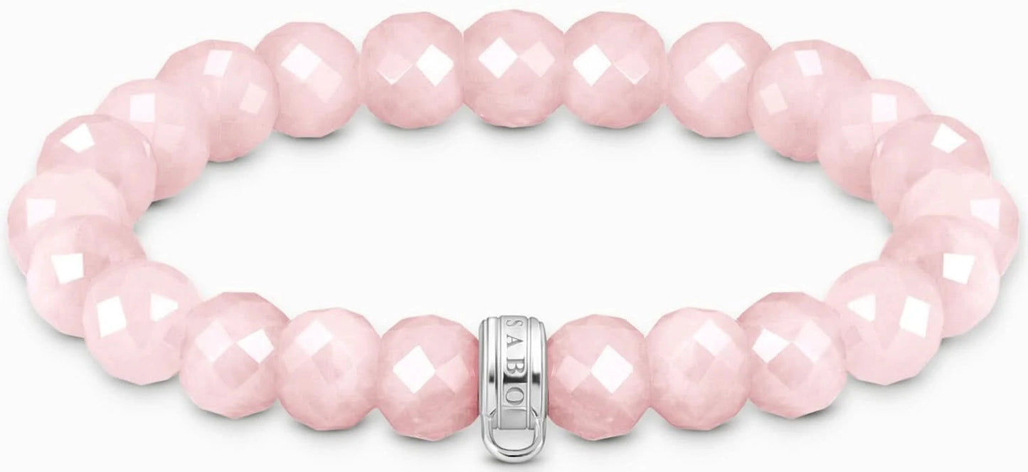 Rosenkvarts pärlarmband med roséfärgade fasetterade pärlor och silverfärgat öga