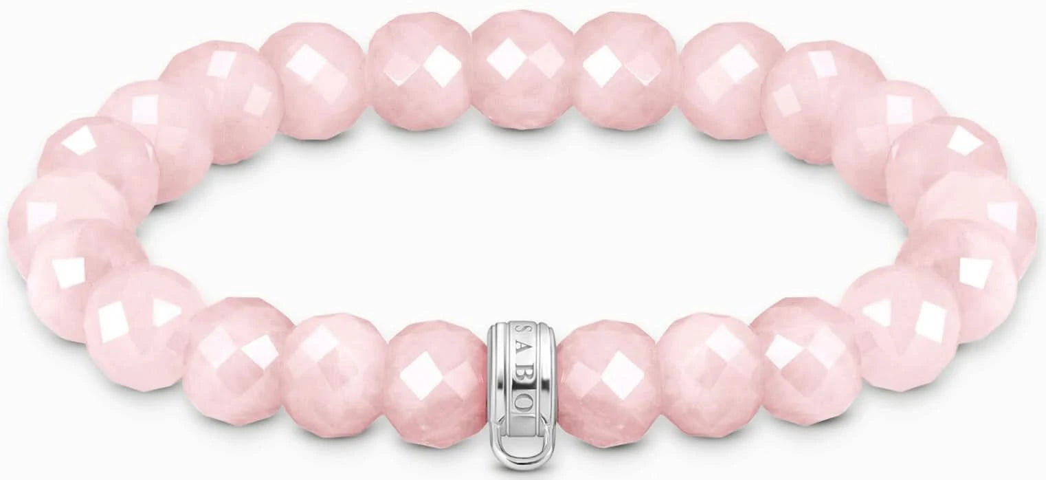 Rosenkvarts pärlarmband med roséfärgade fasetterade pärlor och silverfärgat öga