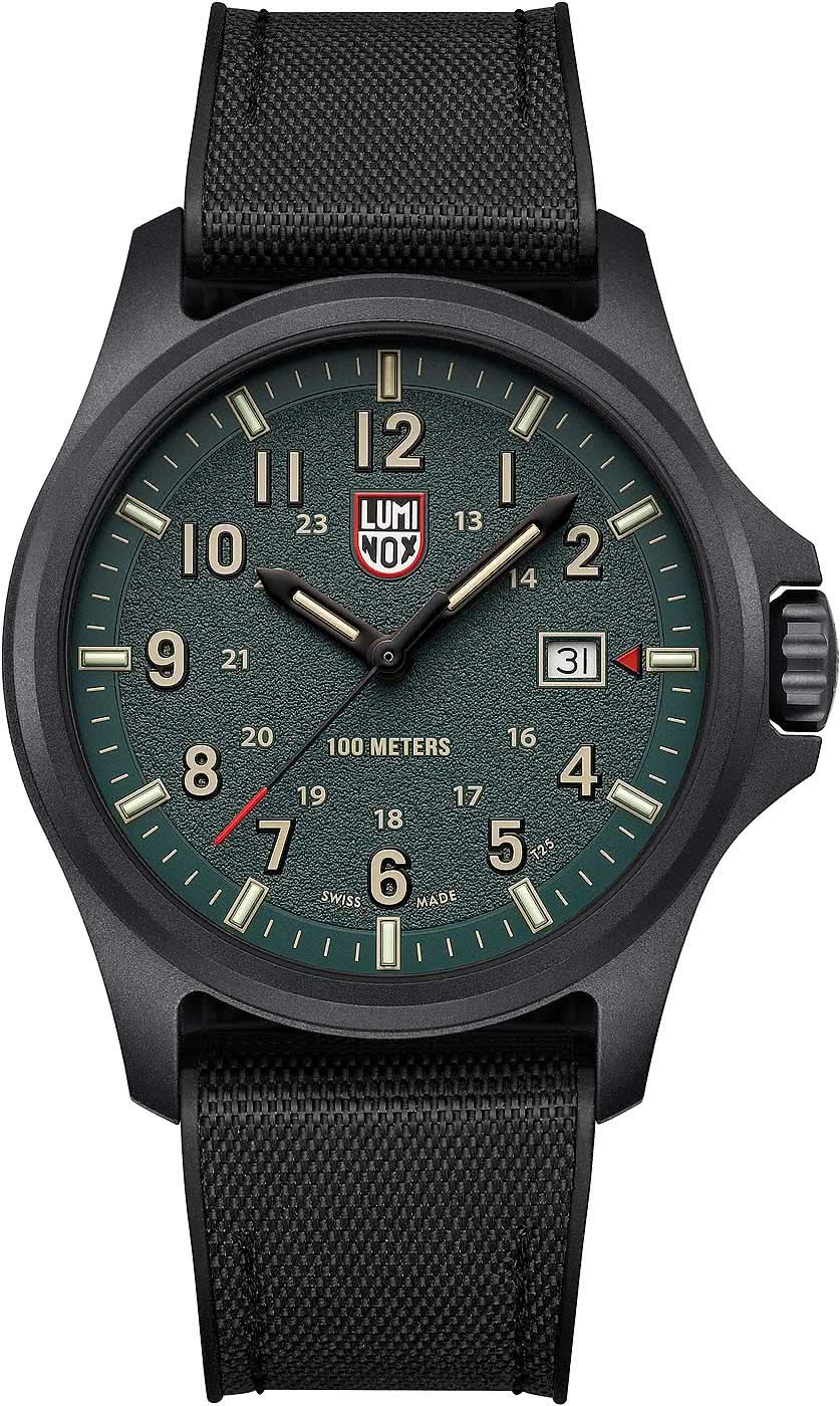 Luminox herrklocka, boett i svart, grön urtavla med lysande index, textilarmband