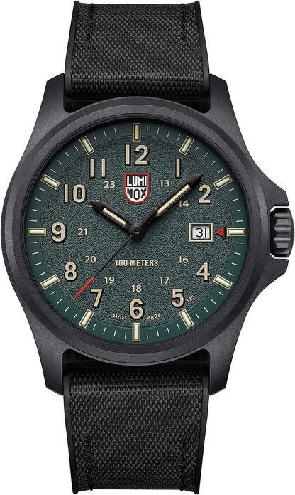 Luminox herrklocka, boett i svart, grön urtavla med lysande index, textilarmband