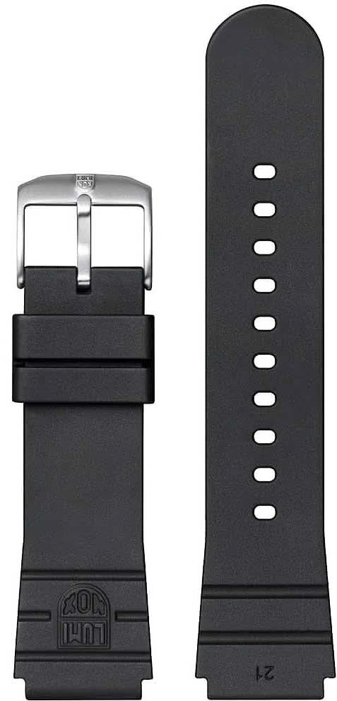 Klockarmband med stiftspänne, svart gummiarmband med hålrad och logotypmärkning