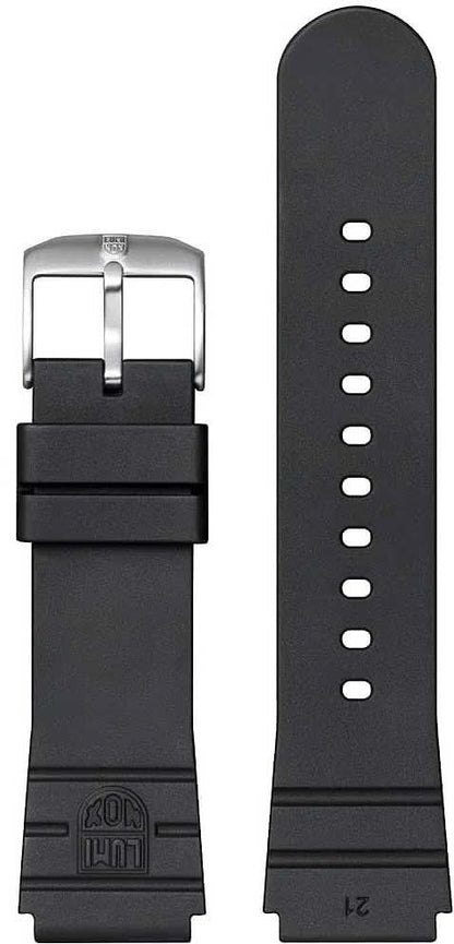 Klockarmband med stiftspänne, svart gummiarmband med hålrad och logotypmärkning