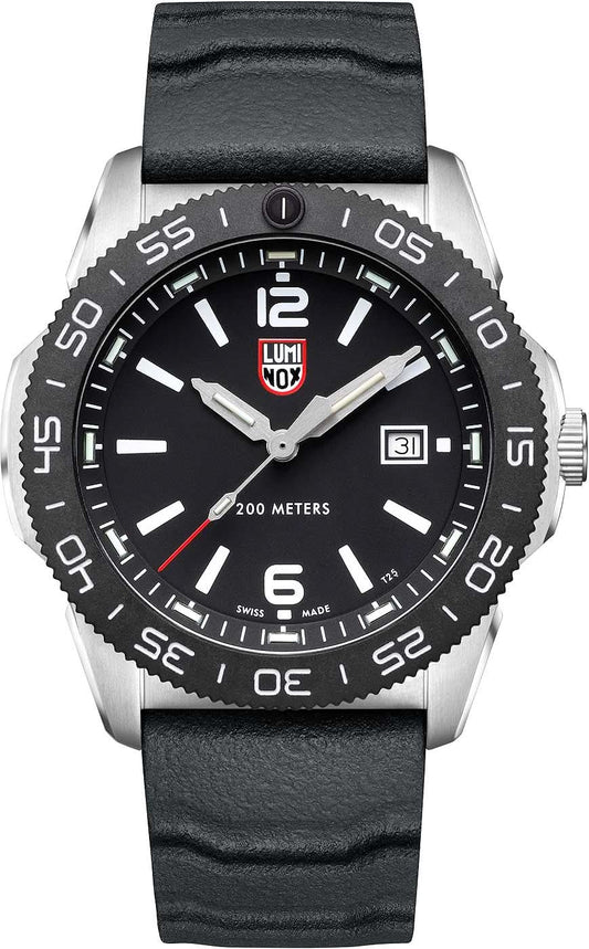 Herrdykarklocka med svart urtavla, infattning och svart silikonarmband