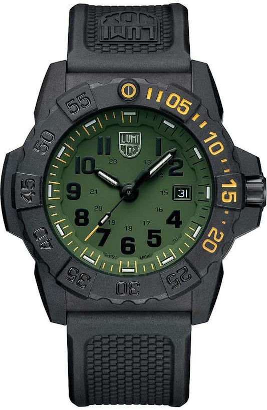 Herrklocka med svart boett, grön urtavla och svart textilarmband