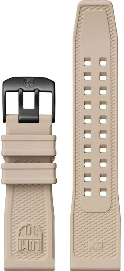 Herrarmbandsur-detalj: beige band med hål och metallspänne