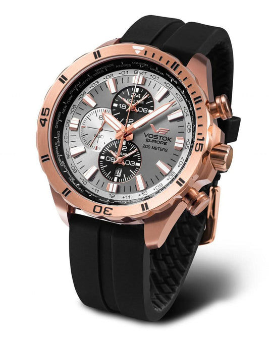 Herrklocka Vostok Europe Almaz med roséguldpläterad boettring och svart silikonarmband
