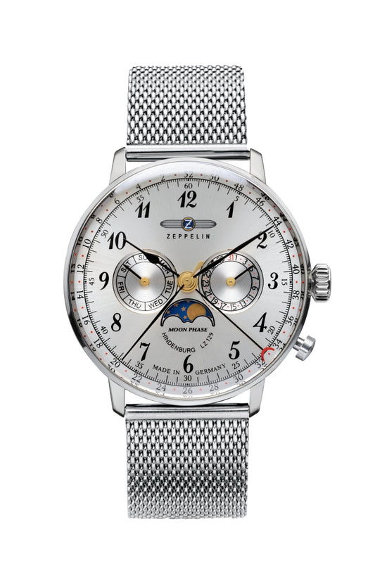 Zeppelin Hindenburg LZ129 7036M-1 Herrenuhr Silber • Mondphasen-Anzeige • Schweizer Quarzwerk
