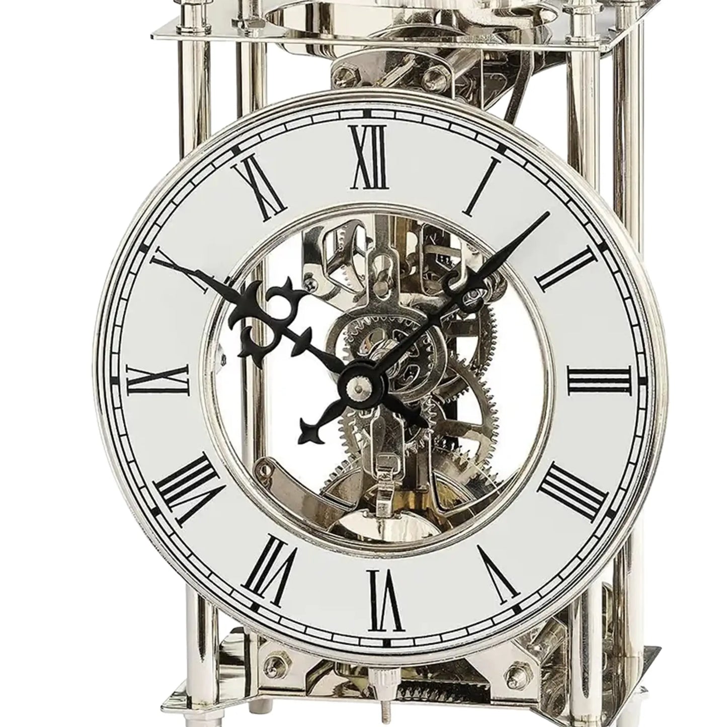 Zegar stołowy AMS Stiluhr T1184 srebrny • 14-dniowy mechanizm z biciem w dzwonek • Mechanizm szkieletowy