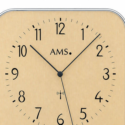 AMS väggklocka med analog urtavla och AMS-logotyp