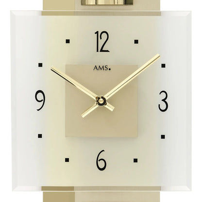 AMS Quarz-Wanduhr, weißes Zifferblatt mit goldenen Zeigern und Zahlen 1–12