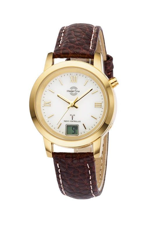 Master Time Basic MTLA-10299-13L Damenuhr Gold • Funkuhrwerk mit DCF 77 • Ewiger Kalender