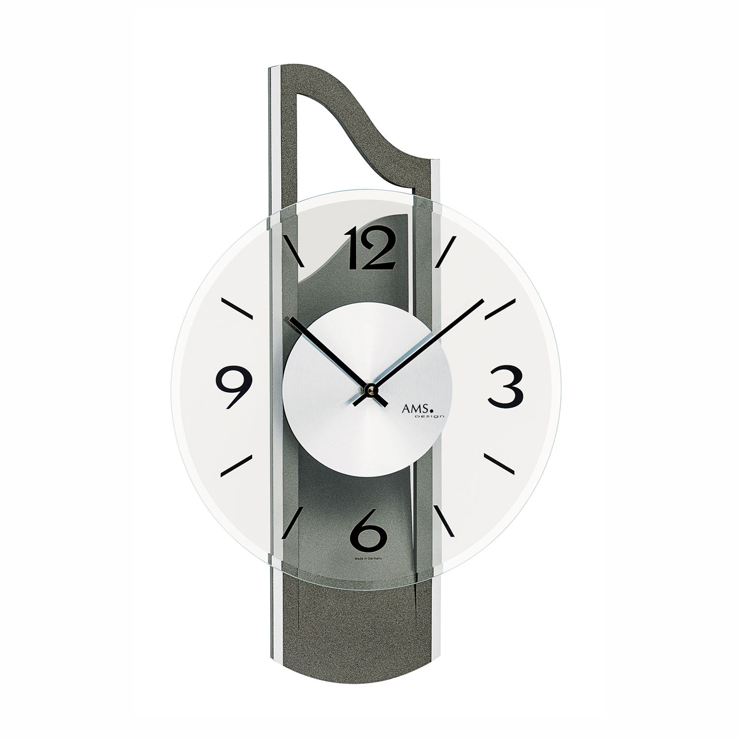 Wanduhr mit anthrazitfarbenem Gehäuse, weißem Zifferblatt und schwarzen Zeigern