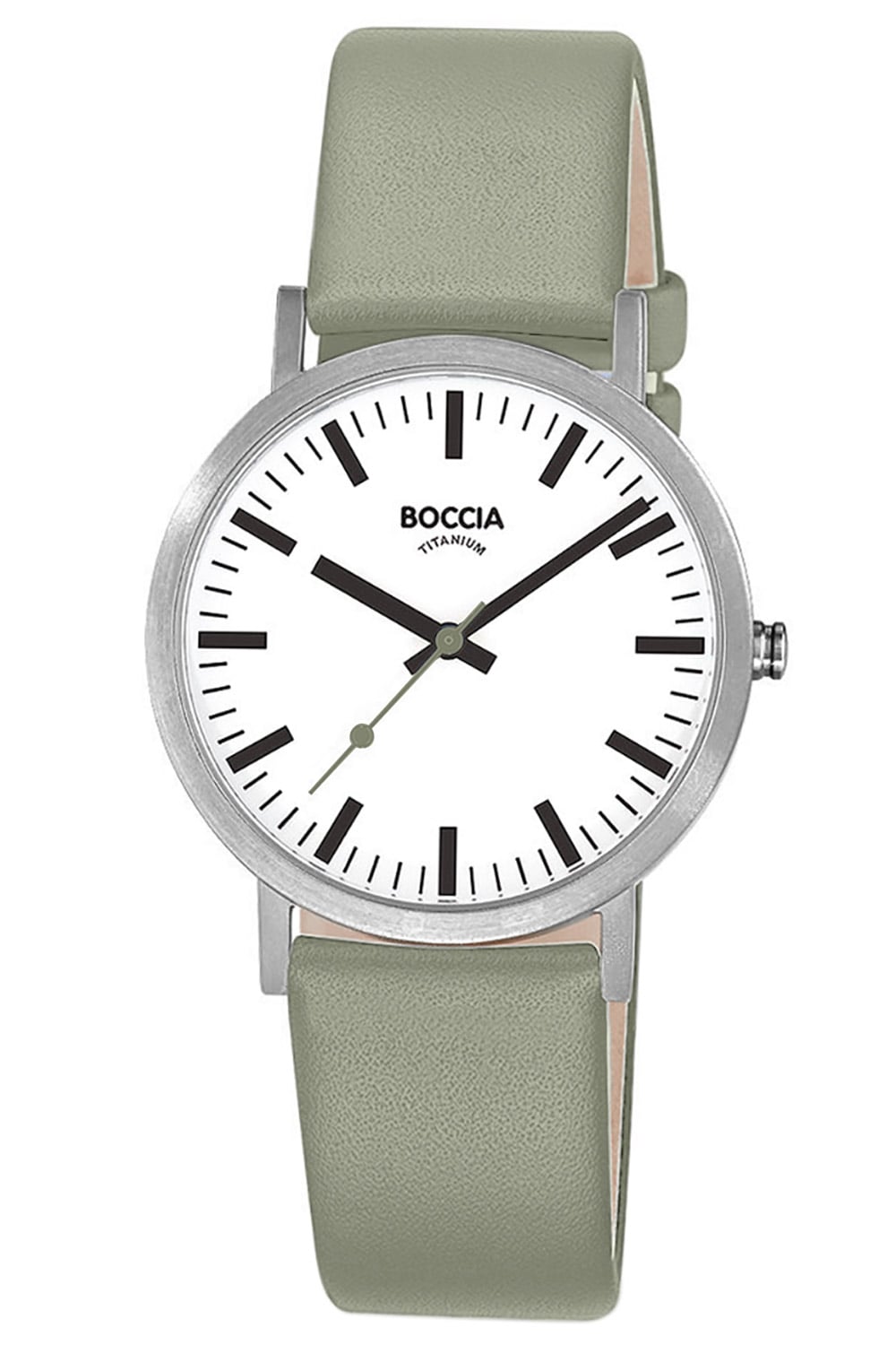 Boccia 3380-01 Damen Armbanduhr • Leichtes Titangehäuse • Salbeigrünes Lederband