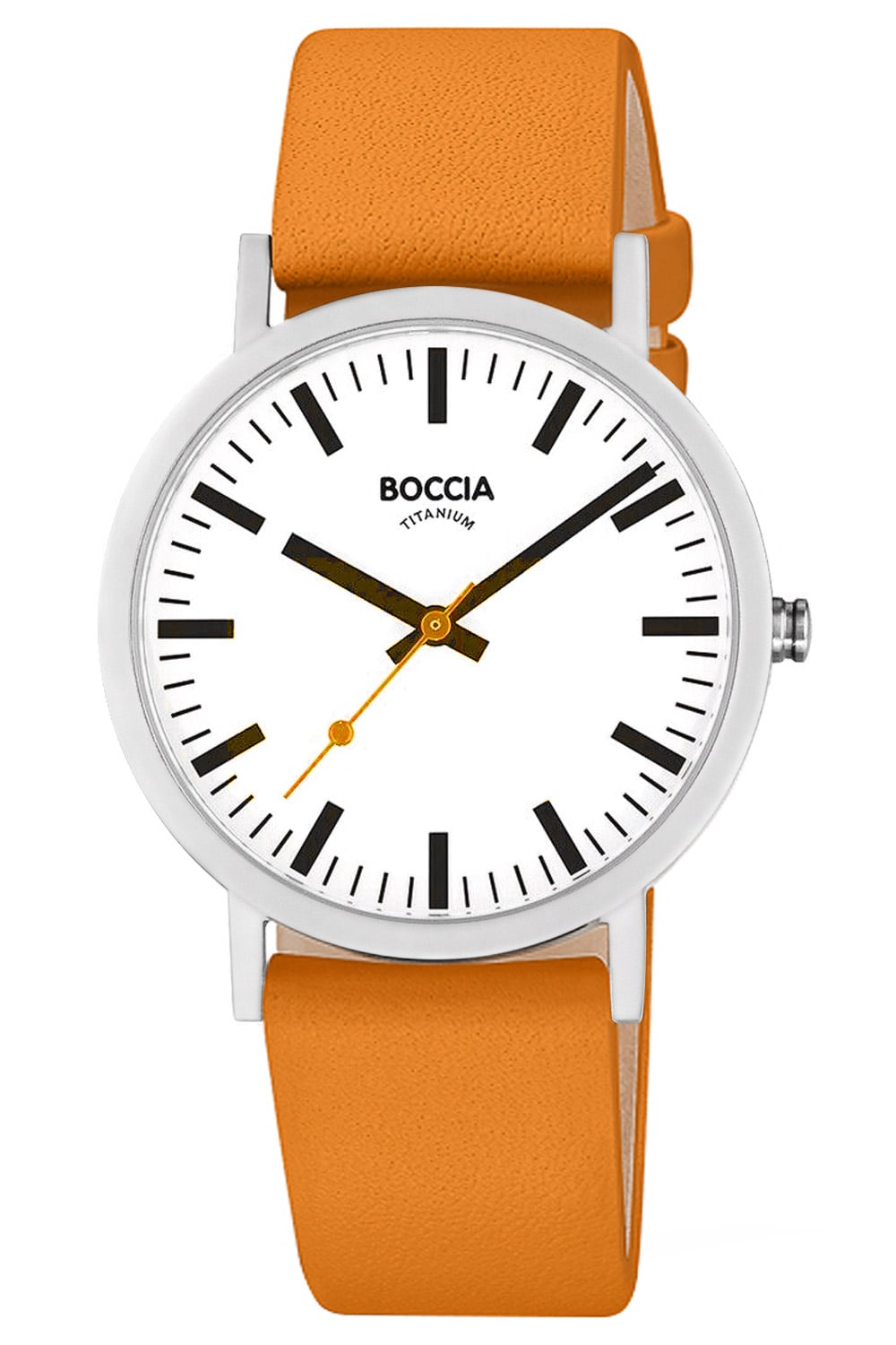 Boccia Classic 3651-23 Herrenuhr Orange • Leichtes Titangehäuse • Bahnhofsuhrdesign