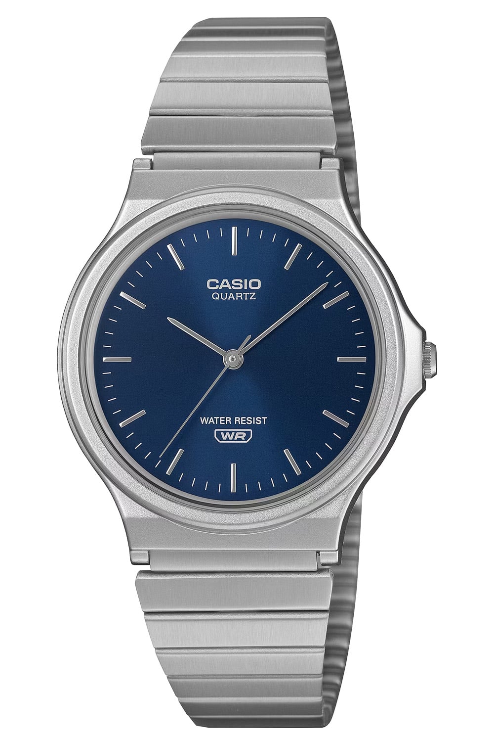 Casio MQ-24D-2AEF Unisex Armbanduhr Dunkelblau • Edelstahlarmband • Sonnenschliff-Zifferblatt