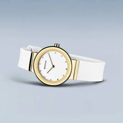Bering Classic 10129-934 Damenuhr Goldfarben • Saphirglas • Weißes Silikonarmband, Bild 4