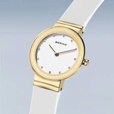 Bering Classic 10129-934 Damenuhr Goldfarben • Saphirglas • Weißes Silikonarmband, Bild 2