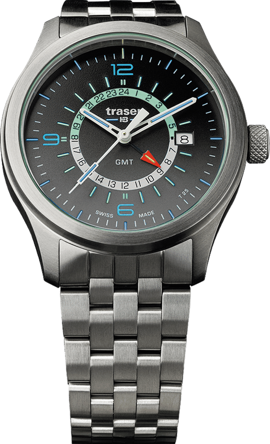 Traser H3 P59 Aurora GMT 107232 Herrenuhr Anthrazit • Trigalight Selbstleuchttechnologie • GMT-Funktion