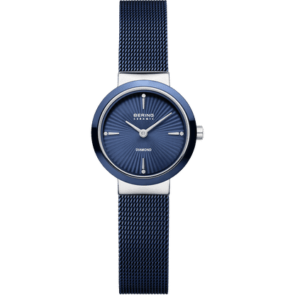 Bering Classic 10725-307 Damen Armbanduhr • Keramiklünette Blau • Milanaise-Armband