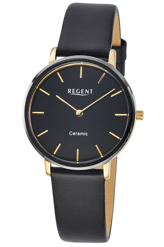 Regent F-1586 Damenuhr Schwarz • Saphirglas • Edelstahl/Keramik-Armband