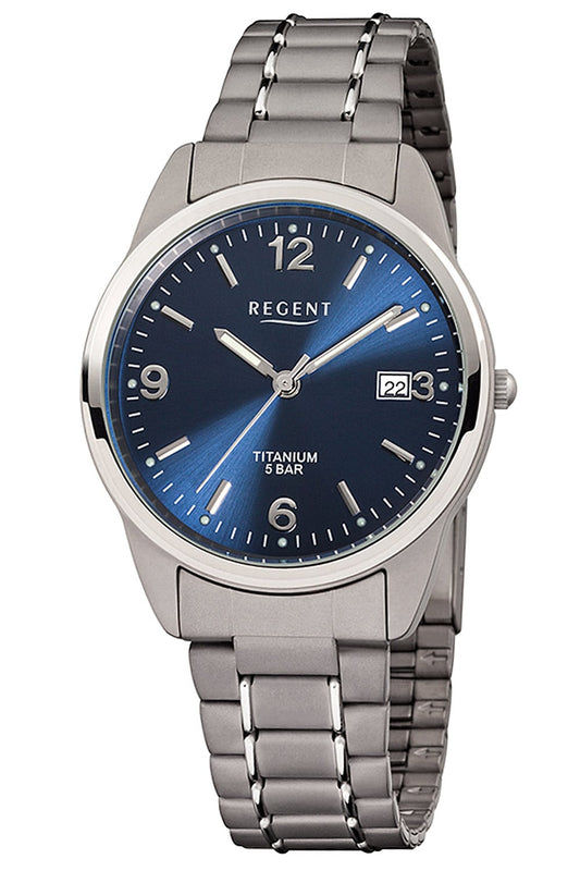 Regent F-433 Herren Armbanduhr Silber • Titan-Quarzwerk • Mineralglas