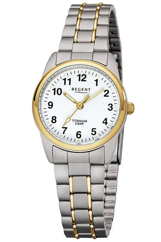 Regent F-428 Damenuhr Titan Bicolor • Mineralglas • Leuchtzeiger