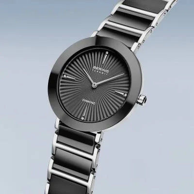 Bering Ceramic 11435-702 Damenuhr Schwarz-Silber • Saphirglas • Vier echte Diamanten, Bild 2