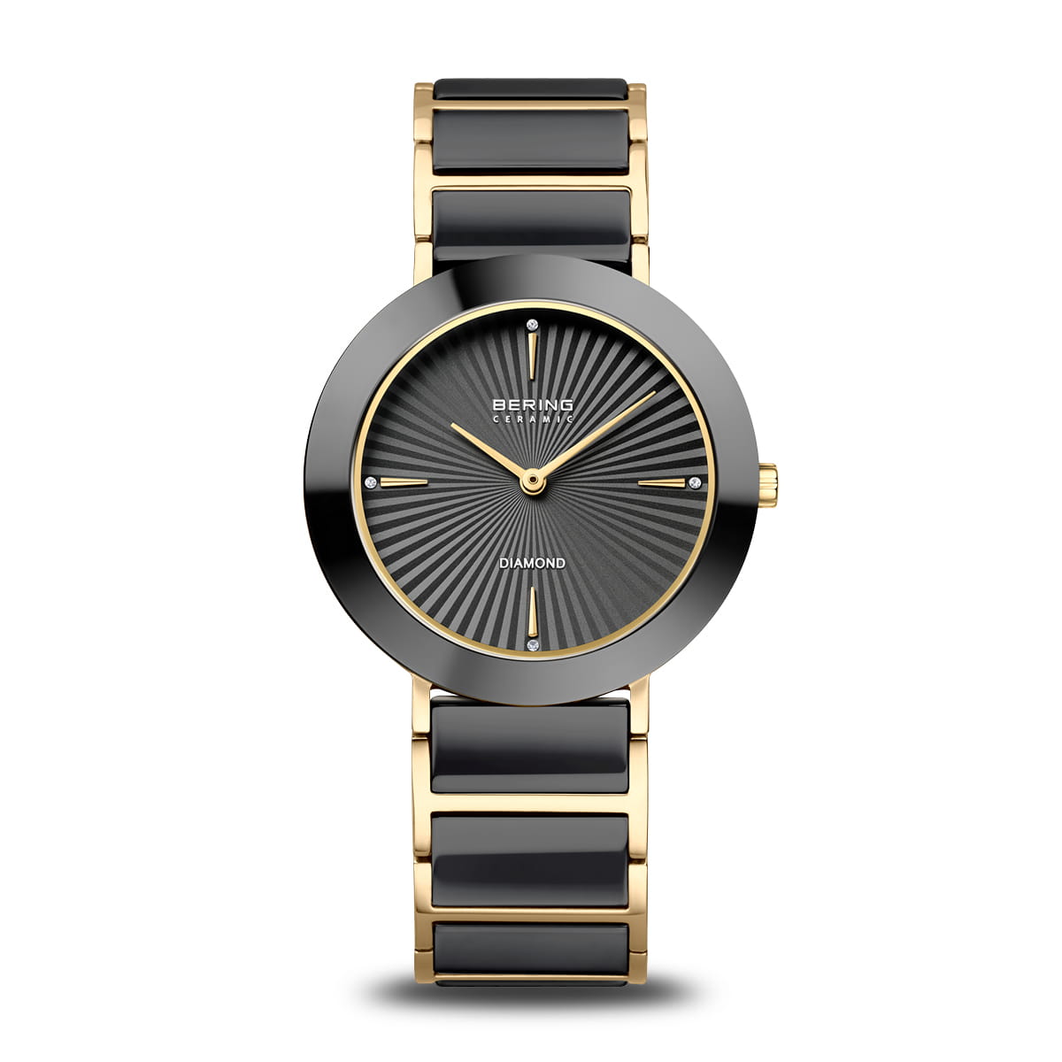 Bering Ceramic 11435-732 Damenuhr Schwarz-Gold • Saphirglas • Echte Diamanten