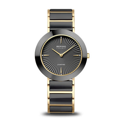 Bering Ceramic 11435-732 Damenuhr Schwarz-Gold • Saphirglas • Echte Diamanten