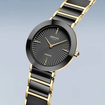 Bering Ceramic 11435-732 Damenuhr Schwarz-Gold • Saphirglas • Echte Diamanten, Bild 2