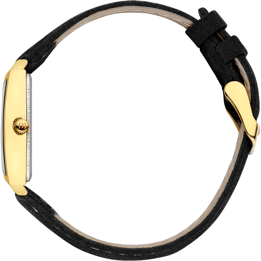 Danish Design Miami Stretch IV15Q1255 Damenuhr Silber/Gold • Rechteckiges Gehäuse • Lederarmband Schwarz, Bild 2