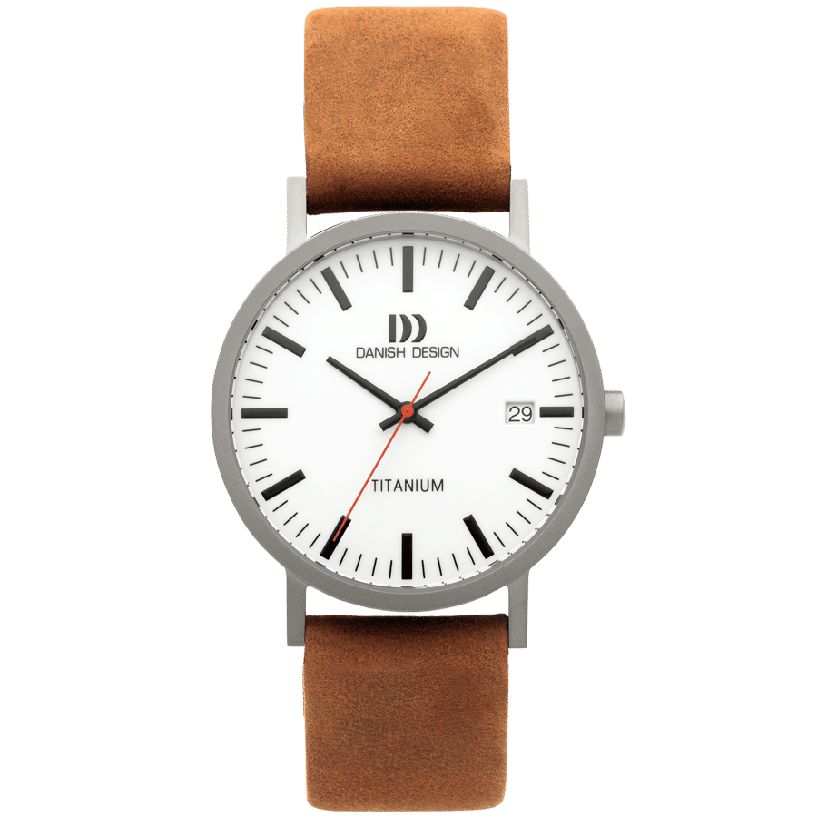 Danish Design Gløbe IQ31Q1273 Rhine Large Armbanduhr Weiß/Kamel • Titangehäuse • Mineralglas
