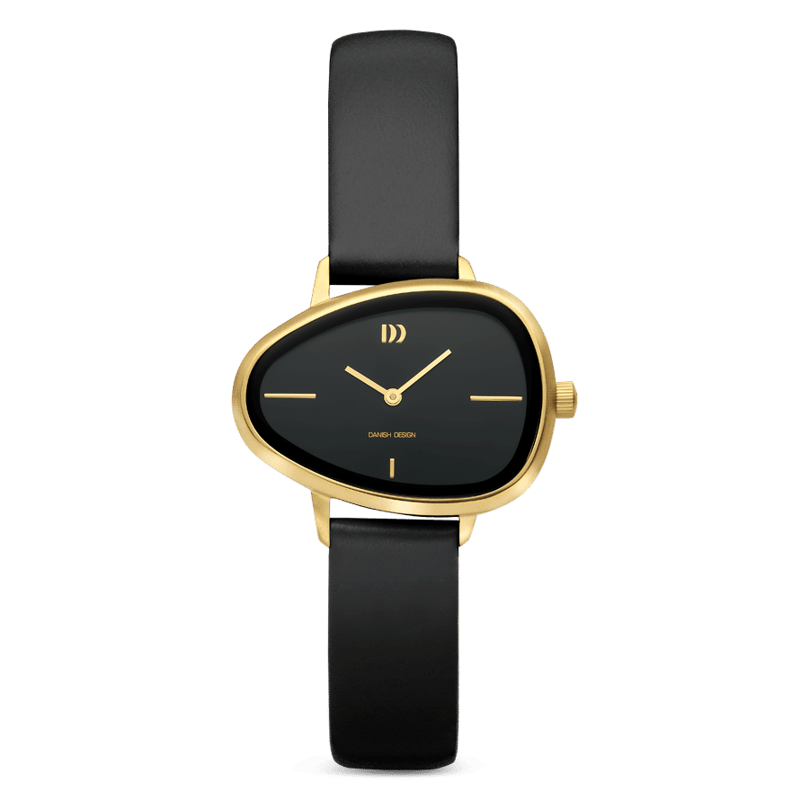 Danish Design Elvsten IV15Q1305 Damen Armbanduhr Schwarz-Gold • Schwarzes Zifferblatt • Skandinavisches Design