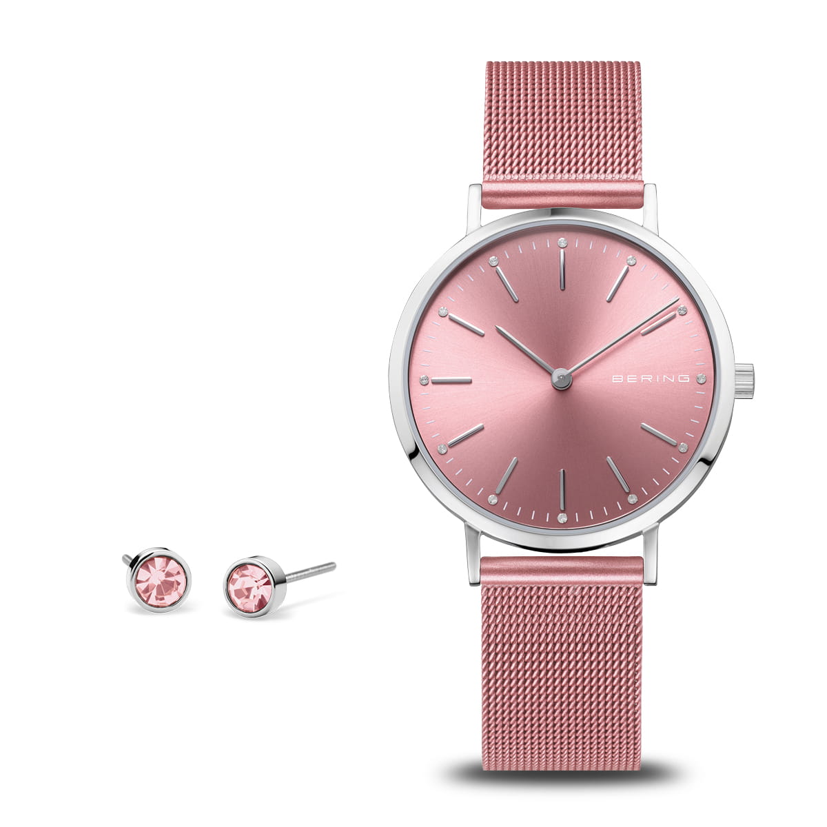 Bering Charity 14134-999-GWP Damenuhr Rosa • Saphirglas • Milanaise-Armband