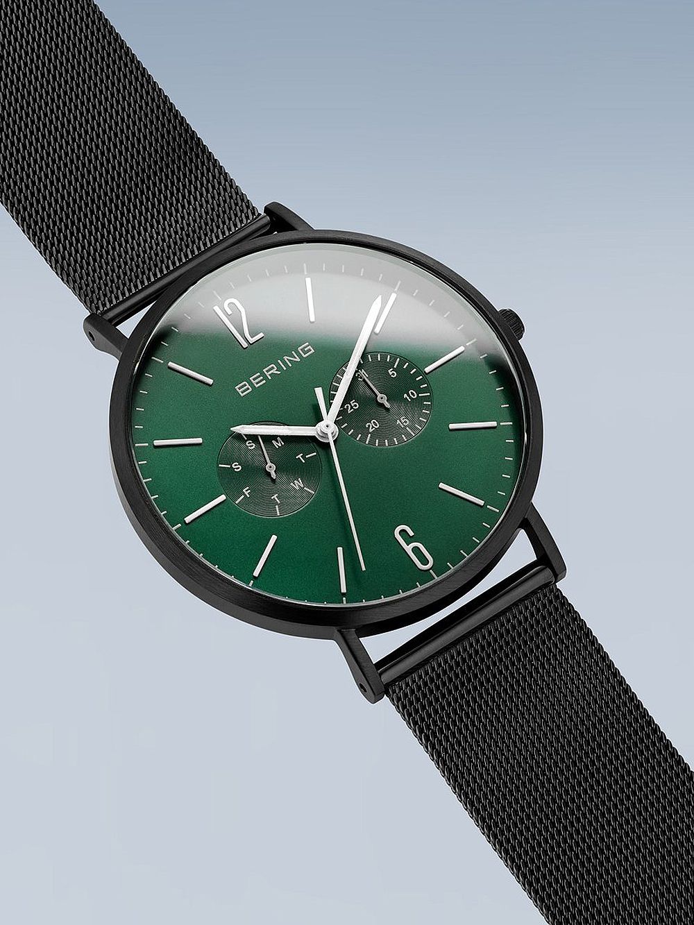 Bering Classic 14240-128 Herren Armbanduhr Grün-Schwarz • Meshband aus Edelstahl • Multifunktions-Quarzwerk, Bild 2