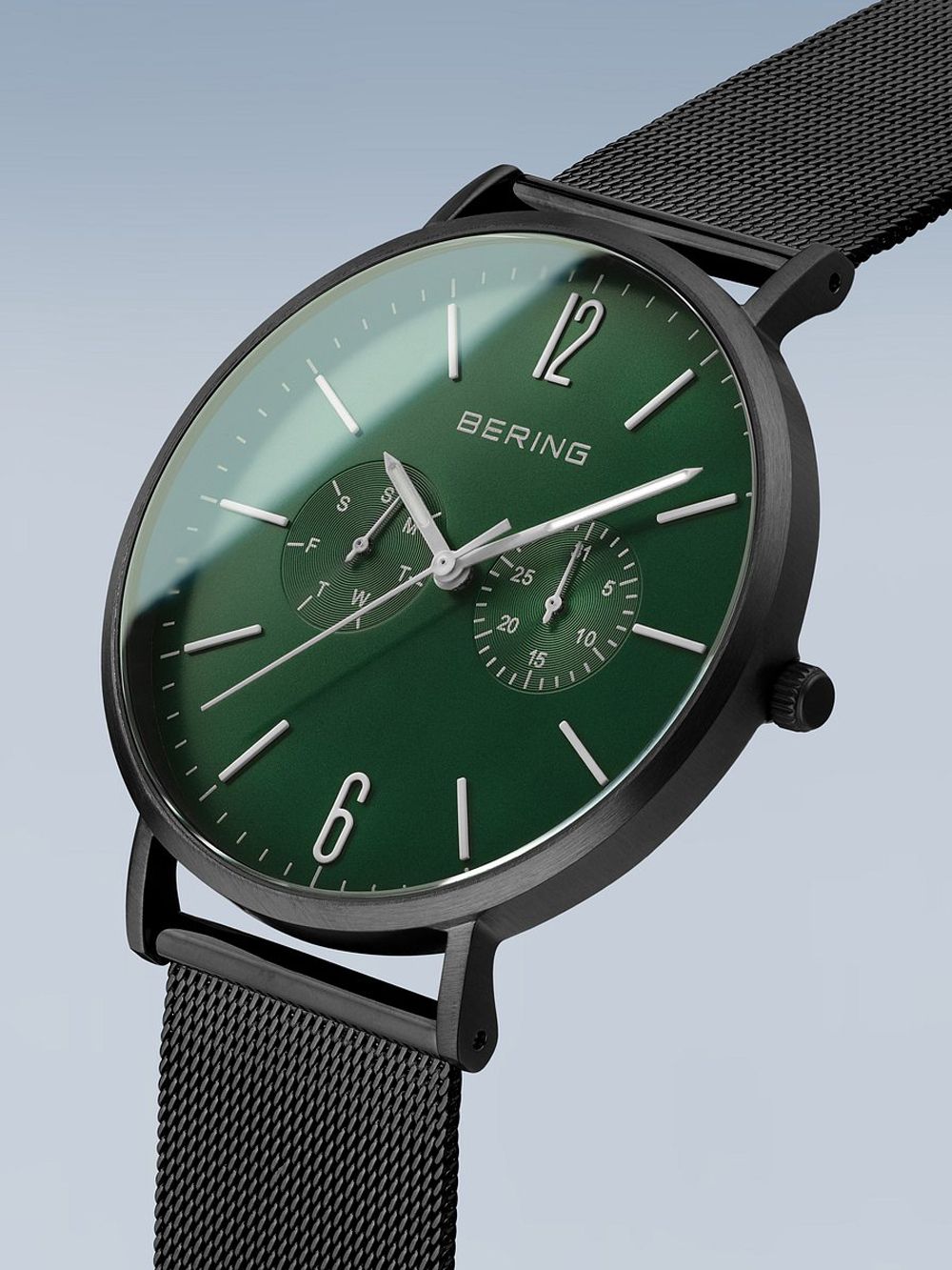 Bering Classic 14240-128 Herren Armbanduhr Grün-Schwarz • Meshband aus Edelstahl • Multifunktions-Quarzwerk, Bild 3