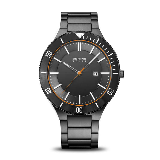 Bering Solaruhr für Herren mit dunklem Zifferblatt und schwarzem Metallarmband