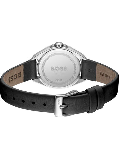BOSS Felina 1502624 Damen Armbanduhr Schwarz • Schwarzes Lederarmband • Datumsanzeige, Bild 3