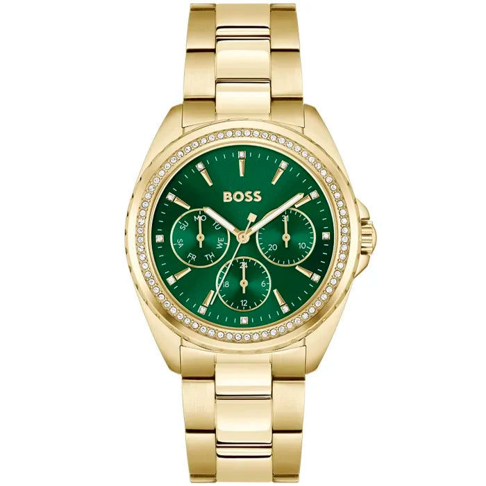 BOSS Atea 1502714 Damen Armbanduhr Grün • Mineralglas • Quarzwerk mit Subdials