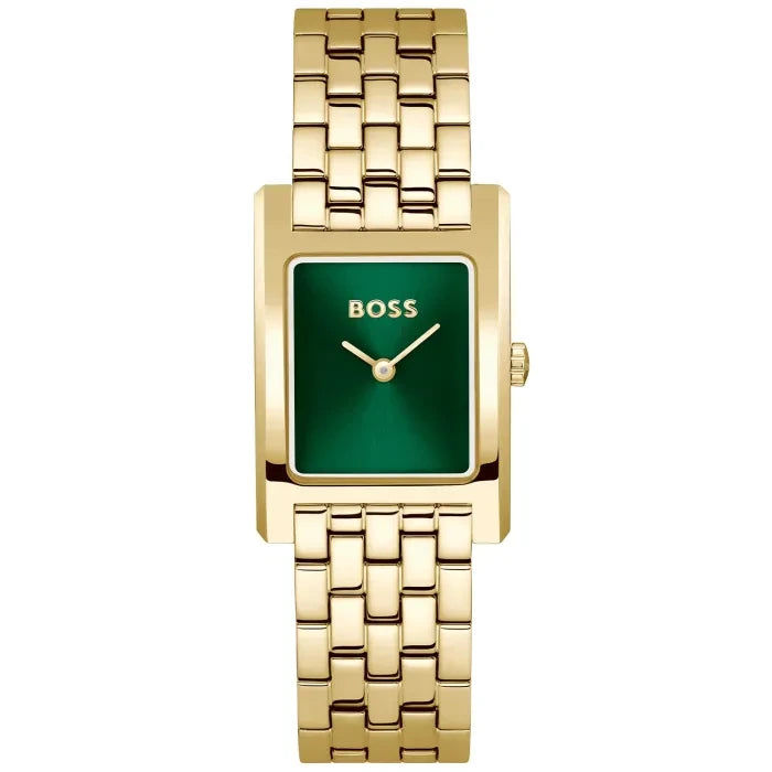 BOSS Lucy 1502785 Damen Armbanduhr Grün • Quarzwerk Seiko VJ20 • Goldfarben