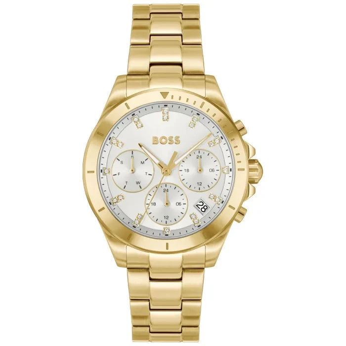 BOSS Alley 1502829 Damen Armbanduhr Gold • Chronograph-Stil • Mineralglas
