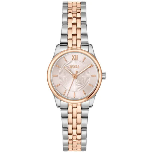 Damenarmbanduhr BOSS mit bicolor Armband rosé/silber und rundem Zifferblatt mit römischen Zahlen