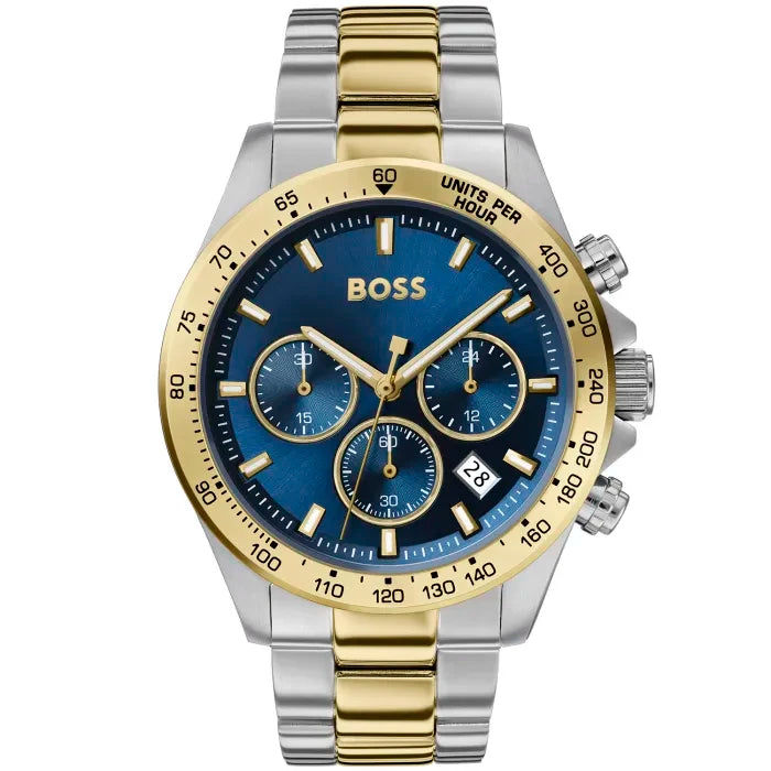 BOSS Hero Sport 1513767 Herren Armbanduhr Bicolor • Chronograph-Optik mit Tachymeter • 5 BAR Wasserdicht