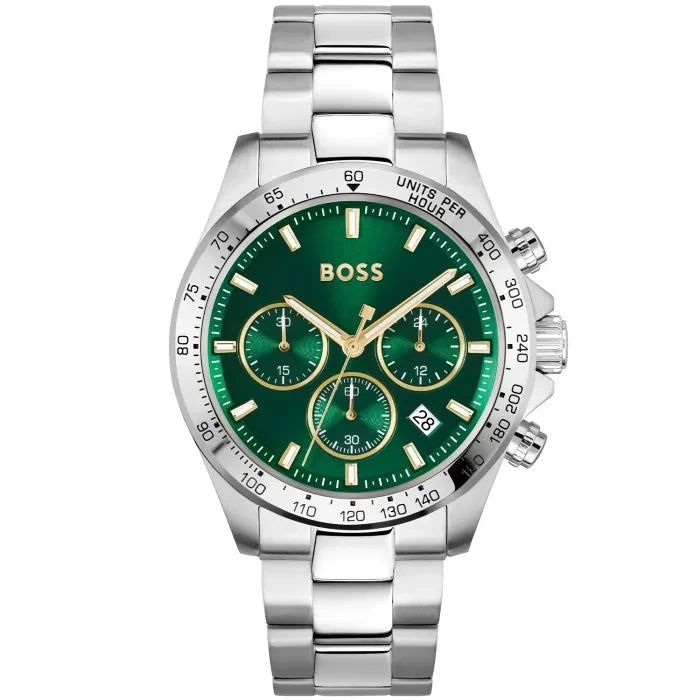 BOSS Hero 1514217 Herren Armbanduhr Grün • Chronograph • Mineralglas