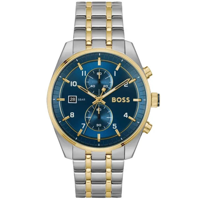 BOSS Skytraveller 1514247 Herren Armbanduhr Blau • Chronograph • Bicolores Edelstahlarmband