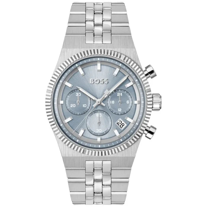 BOSS Candor Prime 1514306 Herren Armbanduhr • Chronograph • Hellblaues Zifferblatt