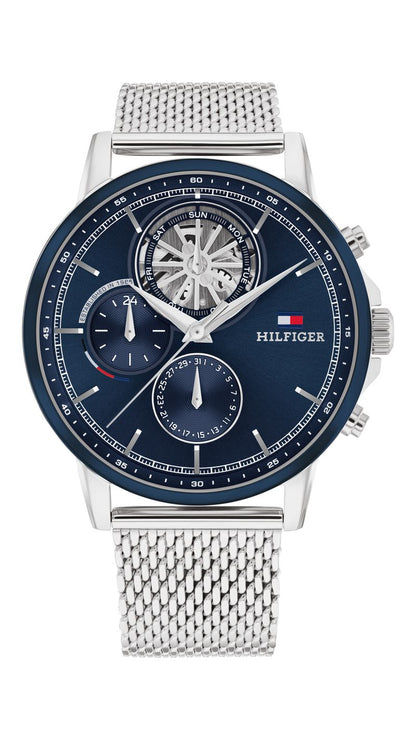 Tommy Hilfiger Stewart 1710609 Herren Armbanduhr Blau • Skelett-Zifferblatt • Edelstahl-Milanaise
