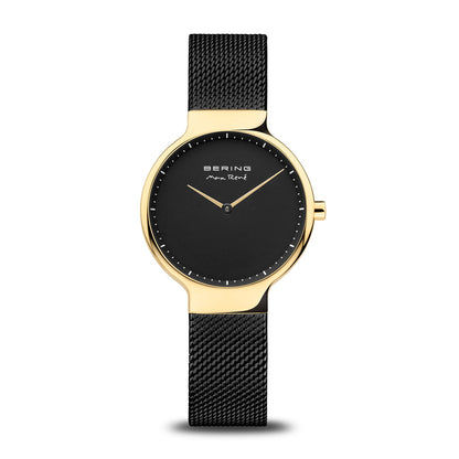 Bering 15531-132 Damen Armbanduhr Schwarz-Gold • Saphirglas • Milanese-Edelstahlband